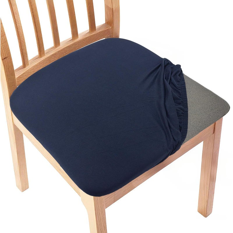 Gute Chair Seat Covers, Dining Room Chair Seat Covers with Ties, Stretch Solid Chair Covers Protectors for Dining Room Kitchen Chairs (6 Pcs, Navy Blue) - Image 1